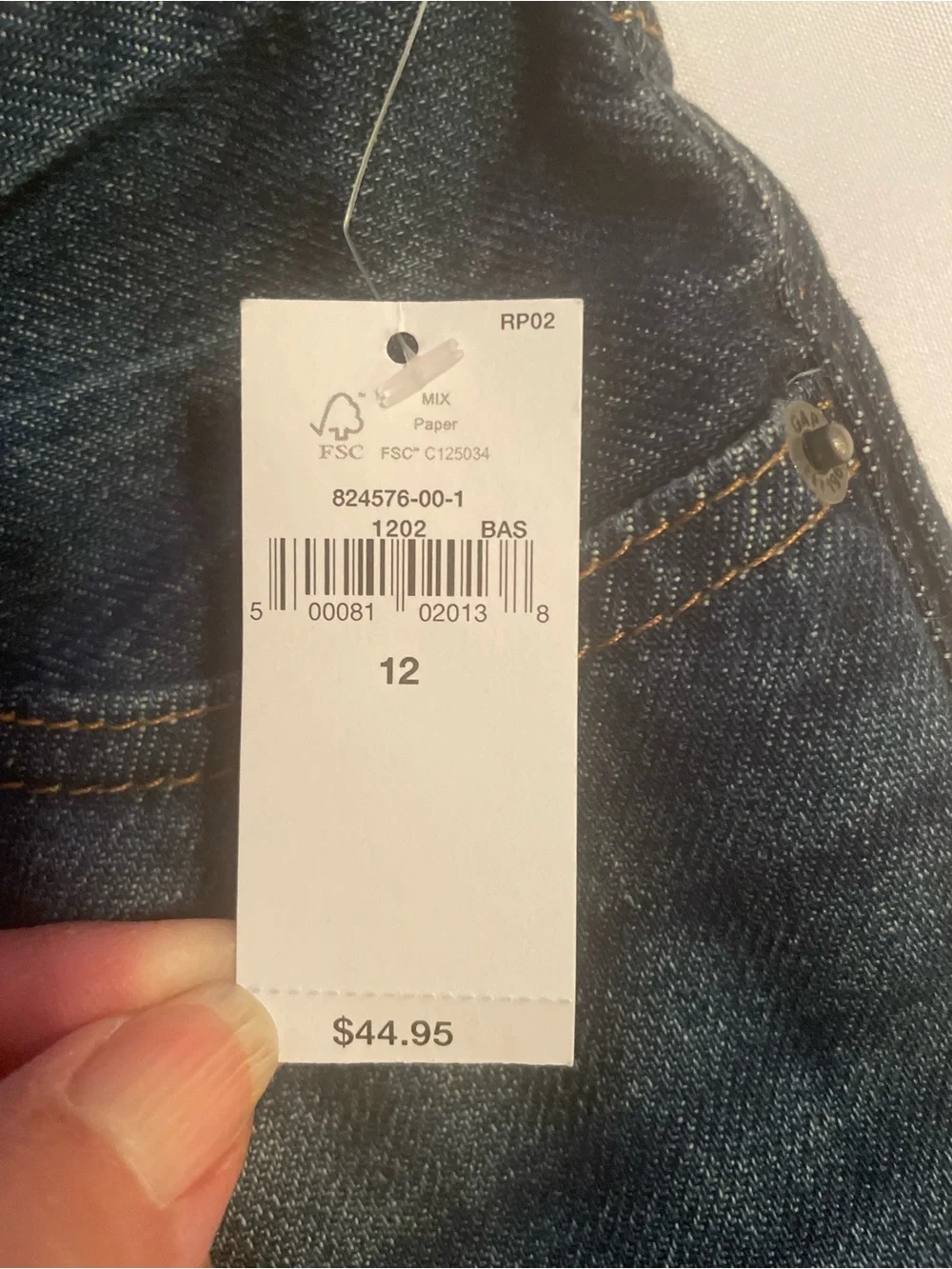 GAP Kids Dark Blue ‘90s Original Straight Jeans Subtle Distressing, NWT, Size 12